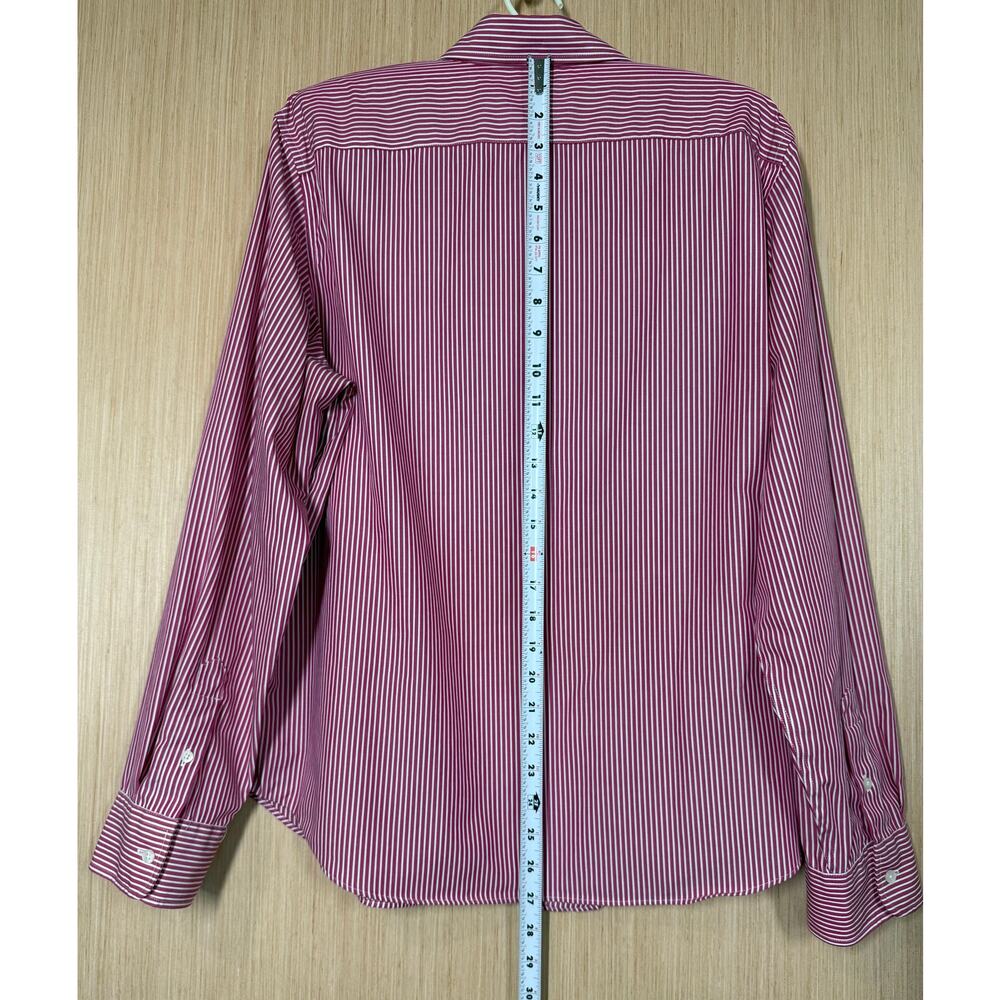Lauren Ralph Lauren Non Iron Striped Button Up Top XXL Cotton Dark Pink White - Picture 7 of 10